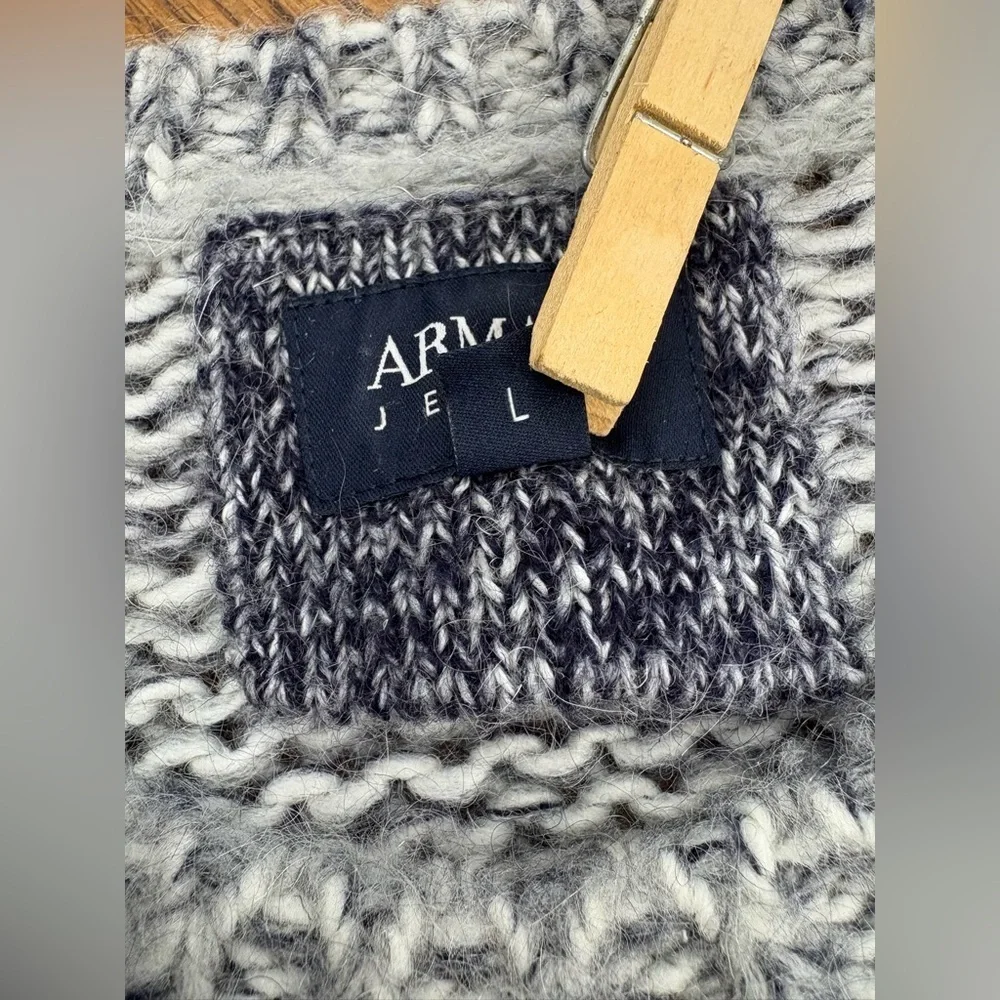 Armani Jeans Sweater Mens Blue Marled Soft Chunky Knit Size L Wool Blend Lux Y2K